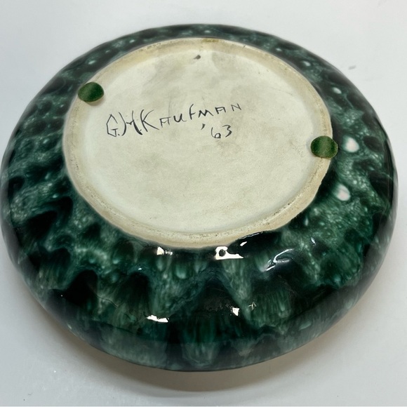 vintage 60s handmade trinket dish with lid green bubble glaze - Picture 5 of 8